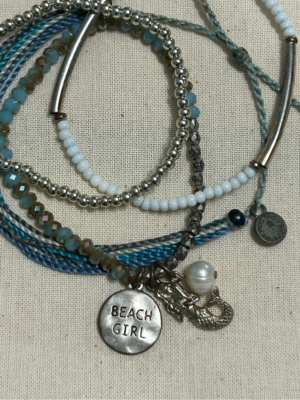 Pura Vida Blue, White & Silver Layered Charm Bracelet Set